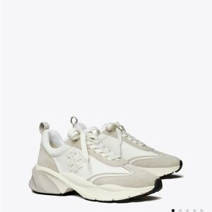 Tory Burch Cream and White Suede Leather Sneakers